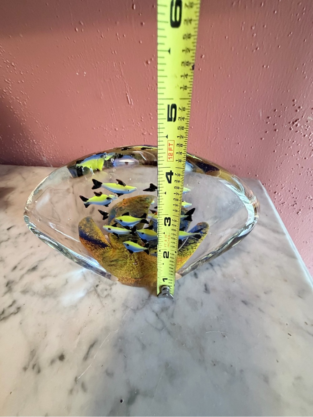 Hand-Blown Glass Fish Aquarium Sculpture - Yellow Blue Fish Design paperweight - Picture 7 of 8
